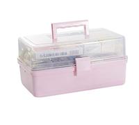 GODNECE, caja de almacenamiento médica, 3 capas, kit de primeros auxilios portátil para el hogar, plástico, rosa, L