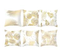 GODNECE Juego de 6 fundas de cojín decorativas doradas, 45 x 45 cm, diseño de hojas, cojín de sofá, cojín de salón, cojín decorativo para fiesta de inauguración de la casa, regalo de cumpleaños