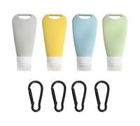 Godneei 4 Piezas Botes Viaje Rellenables 90ml, Silicona de Grado Alimenticio, Botes para Gel y Champú, Travel Bottles con Mosquetones, Viajes Accesorios para Artículos de Aseo y Comida Mascotas