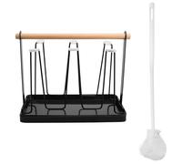 Godneei Escurre Biberones con Bandeja Escurreplatos y Cepillo, Secador Biberones de Metal con Mango de Madera, Seca Biberones y Botellas Soda, Vasos y Tazas