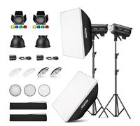 Godox 2 Pcs DP600IIIV Studio Flash Strobe Light Kit, 600Ws Studio Flash Bowens Mount Built-in 2.4G Wireless System,with Honeycomb,Softbox,Light Stand,Compatible for Photography Lighting Flashligh