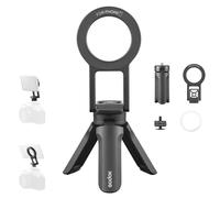 Godox AM01 Soporte magnético para teléfono móvil, trípode de mesa, magnetismo N52 de doble cara, adaptador de zapata fría + anillo magnético compatible con luz magnética MA5R, smartphones y cámaras