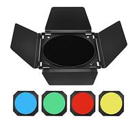 Godox BD-04 Barn Door Puerta de Metal y Rejilla de Nido de Abeja y 4 filtros de Gel de Colores,Compatible reflectores estándar Compatible Montaje Bowens GODOX LED Amaran Aputure LED Video Light