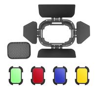 Godox BD-07 II - Kit de puerta de granero para Godox AD200Pro II Flash Head H200II con rejilla desmontable de panal y 4 filtros de color (rojo, amarillo, azul verde), compatible con AD200ProII