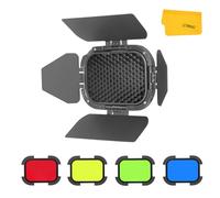 GODOX BD-07 Puerta de granero + rejilla de panal + 4 filtros de gel de colores (amarillo, verde, rojo, azul) para GODOX AD200 Pocket Speedlite