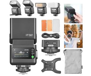 Godox Flash de cámara iT32 + base magnética X5-F compatible con cámaras Fuji, TTL HSS + lámpara LED, X5 sirve zapata + gatillo en una base, (control inalámbrico otros flashes del sistema Godox X)