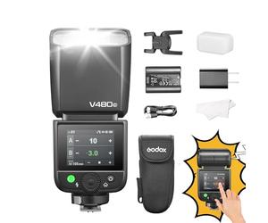 Godox Flash de cámara V480 F TTL Speedlite GN50 HSS 1/8000s 2.4Ghz X sistema inalámbrico 2 en uno lámpara LED con pantalla táctil, cabezal de rebote flexible, difusor para cámaras Fuji