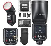 Godox Flash V100-N: Flash de Cabeza Redonda con Pantalla Táctil, 100Ws Global Shutter, Sincronización HSS 1/8000, Batería de Litio Incorporada, Compatible con Nikon