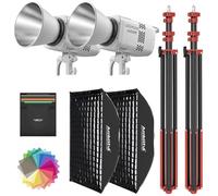 GODOX LE200Bi - Kit de proyectores LED COB bicolores 220W con 90 cm softbox de Montaje rápido, trípode de 280 cm, Rango de Temperatura de Color 2800K - 6500K, índice de reproducción cromática (CRI)