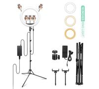 Godox LR150 Anillo de luz LED con Tripode y Tres soportes de Móvil 360°, 38W, 3000K-6000K, CRI>90, TLCI>90, Brillo 1%-100%, 18Pulgadas para Móvil, Cámara, Youtube, Selfie Vídeo, Fotográfica, etc