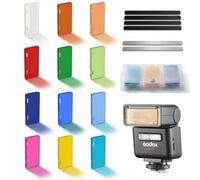 Godox MA02 Kit de Accesorios de Flash magnético, para Mini Flashes Godox iT32 iT30Pro iM30, 12 geles de Color, Tiras magnéticas Plateadas Mate y Negras, Juego de modificador de luz portátil