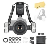 GODOX MF-T76 N Flash Macro Doble para Nikon Cámaras,76Ws 2.4G TTL 1/8000 HSS,Batería de Litio 7.2V/2980mAh,Pantalla LCD,Anillos Adaptadores,550 Destellos a Máxima Potencia,Tiempo de Reciclaje de 1.2s