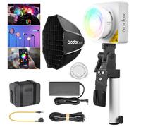 Godox ML100R 110W RGB led luz de vídeo, Kit de iluminación de vídeo RGB 1800K-10000K, Control de Aplicaciones, 14 Efectos FX,para transmisión en Vivo/fotografía al Aire Libre(AK-B02 V-Mount Kit)