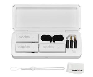GODOX MoveLink Mini LT KIT 2 2.4GHz Wireless Microphone Lapel Mic 2X Transmitters TX + 1x Receiver with Charging Case for iPhone Lightning iPad Smartphone -White