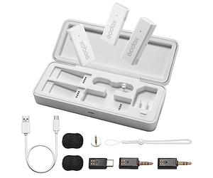 GODOX MoveLink Mini UC Kit2 micrófono inalámbrico lavalier Microphone, 2.4 GHz 100m Lapel Mic Solapa 2TX+ 1RX con Funda de Carga para Android, Tipo-c, Smartphone, Cámara, Vlog, Entrevista (Blanco)