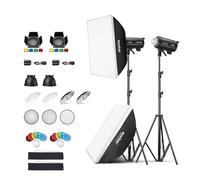 Godox Paquete de 2 DP600III-V DP600IIIV 1200 Ws Photo Speedlite Studio Flash Strobe Monolight Bowens Kit de montaje para fotografía de estudio con caja de luz, soporte de luz, kit de puerta de
