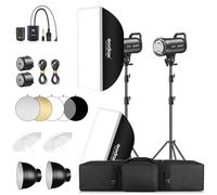 Godox Paquete de 2 unidades SK300III-V 600Ws Studio Strobe Kit, actualización 2026 300Ws 2.4G flash inalámbrico con reflector, disparador AT-16, 2 softbox, 2 paraguas, 2 soportes de luz para