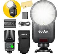 GODOX V1 Mid F Cámaras Flash para Fujifilm Flash Speedlite,55Ws,2.4G TTL 1/8000 HSS,650 Disparos a Máxima Potencia,Tiempo Reciclaje 1,7s,Batería Litio 7,2V/2200mAh,2W 10 Niveles LED Modelado Lámpara