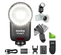 Godox V1 Mid F Speedlite de Cabeza Redonda para Fuji, Flash TTL HSS 1/8000s con Pantalla Táctil a Color y Batería de 650 Disparos, Compatible con X100VI XM5 X-T5 X-S20 X-T30 II X-E5 X-S10 X-T4 X-T3
