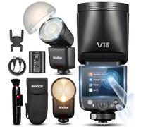 Godox V1 MID O flash de cámara para Olympus & Panasonic con difusor AK-R11, cabezal redondo Speedlite, flash 650+ TTL/HSS 1/8 000s, flash de viaje V1MID para E-M1 III, Pen-F, E-PL8, E-P5 y GH4 GX85