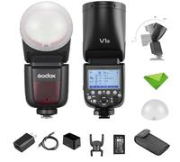 Godox V1 S con Domo Difusor (Godox AK-R11) Flash de Cabeza Redonda para Sony, 76Ws 2.4G TTL 1/8000 HSS Speedlite, Tiempo de Reciclaje de 1.5s, Lámpara de Modelado LED de 10 Niveles