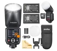 Godox V100-C V100 C Round Head Flash de Cámara Camera Flash con 2 Baterías Godox VB30 2.4G Wireless TTL Speedlight Strobe,100Ws HSS 1/8000s con Batería Li-Ion para Cámaras Canon
