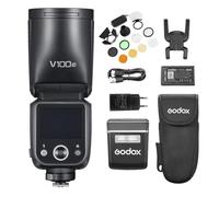 Godox V100C TTL 100 W Flash para cámara Canon EOS + Kit AK-R1, 400 Disparos | Flash inalámbrico, HSS a 1/8000 s, batería de 2980 mAh, tiempo de recarga de 1,7 segundos, luz LED integrada de 3300 K