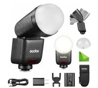 Godox V1mid-N with Difusor AK-R11, Flash de Cámara para Nikon, Cabeza Redonda TTL, HSS 1/8000s, Potencia 55Ws, Reciclaje de 1.7s, 650 Disparos, Sistema X 2.4G, Pantalla Táctil a Color