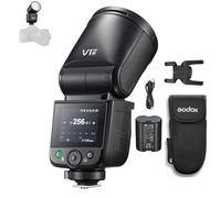 Godox V1midN TTL - Flash redondo (55 W, flash de 650, con luz de ajuste LED de 2 W, zoom A/M, 1/8000 s, HSS, 1,7 s, tiempo de reciclaje, batería integrada de 2200 mAh, para cámaras Nikon