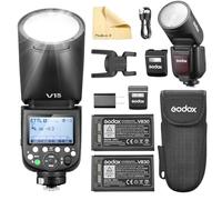 Godox V1PRO-O V1Pro O Cabeza Redonda Flash de Cámara con 2 Baterías Godox VB30 2.4G Inalámbrico TTL Speedlight Strobe,76Ws HSS 1/8000s con Batería Li-Ion para Cámaras Olympus Panasonic