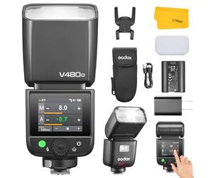 Godox V480 O V480-O Flash TTL para Olympus, Speedlite inalámbrico 2.4G con HSS 1/8000s, pantalla táctil a color 2.0", batería Li-ion, 650 rayos de potencia completa, lámpara piloto de 10 niveles