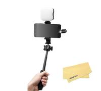 GODOX VK2-AX Kit de Vlog para Dispositivos Móviles con Puerto 3.5mm,Mini Trípode con Luz de Fotografía Giratoria de 360 Grados, Micrófono de Conexión Directa,Fácil de Transportar