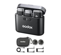 GODOX WEC Kit2 - Sistema de micrófono inalámbrico de 2.4 G, cancelación de ruido, transmisión de 200 m, batería integrada con funda de carga para smartphone, cámara réflex digital, portátil de 3,5 mm