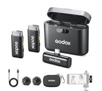 Godox WES 2 KIT2 Micrófono Lavalier inalámbrico con cancelación de ruido compatible con Type-C/Android, 1 receptor 2 emisoras micrófonos, adecuado para smartphones, tablets para vlogging, transmisión