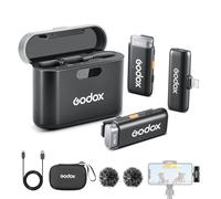 GODOX WES1 Kit2 Micrófono inalámbrico de Solapa para iPhone/Lightning,8H de duración de la batería,micrófono inalámbrico 2.4G de Doble Canal,200m de Alcance,cancelación de Ruido con Estuche de Carga