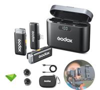 Godox WES1 Kit2 Micrófonos inalámbricos de 2,4 GHz, duración de batería de 8 H, micrófono inalámbrico de 2,4 G, control de aplicación de alcance de 200 m (kit de doble canal)
