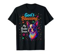 God'S Blessing Boston Terrier Dog Faith Fun Colorful Dots De Camiseta