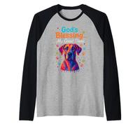 God'S Blessing Great Danés Dog Faith Fun Colorful Dots Design Camiseta Manga Raglan