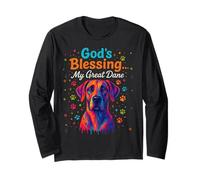 God'S Blessing Great Danés Dog Faith Fun Colorful Dots Design Manga Larga