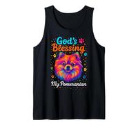 God'S Blessing Pomeranian Dog Faith Fun Colorful Dots Design Camiseta sin Mangas