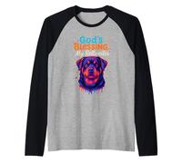 God'S Blessing Rottweiler Dog Faith Fun Colorido Diseño Arte Camiseta Manga Raglan