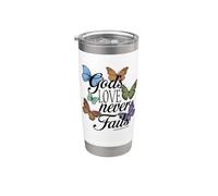 Gods Love Never Fails - Versículo bíblico de mariposa para oración Vaso térmico de acero inoxidable de doble pared