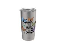 Gods Love Never Fails - Versículo bíblico de mariposa para oración Vaso térmico de acero inoxidable de doble pared
