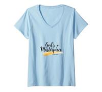 Gods Masterpiece Child of God - Cita de fe inspiradora Camiseta Cuello V, Mujer, Azul Bebé, S