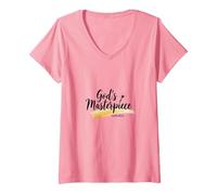 Gods Masterpiece Child of God - Cita de fe inspiradora Camiseta Cuello V, Mujer, Rosado, S