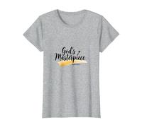 Gods Masterpiece Child of God - Cita de fe inspiradora Camiseta, Mujer, Gris Jaspeado, S