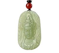 Godtemrow Collar de Buda de jade tallado a mano natural Tara Guan Yin para hombres y mujeres, colgante de jade Quan Yin, joyería Feng Shui, amuleto de la suerte