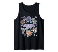Godzilla Chibi Kaiju Character Collage Hearts & Stars Movie Camiseta sin Mangas