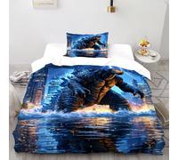 Godzilla City Funda Edredon 2 Piezas con Impresión En 3D Animal Theme Wildlife con Funda Almohada Single（135x200cm） Microfibra Juego De Cama para para Niñosy Hombres