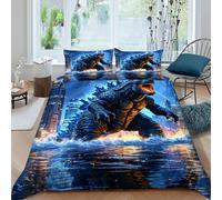 Godzilla Ciudadscape_1 Funda De Edredón 3 Piezas con Impresión En 3D Animal Themes Wildlife con 2 Fundas De Almohada King（220x240cm） Microfibra Ropa De Cama para Adultos Y Niñas